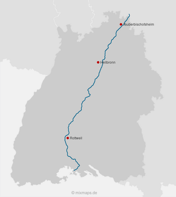 Karte Baden-Württemberg: Tauberbischofsheim, Heilbronn und Rottweil an der A81