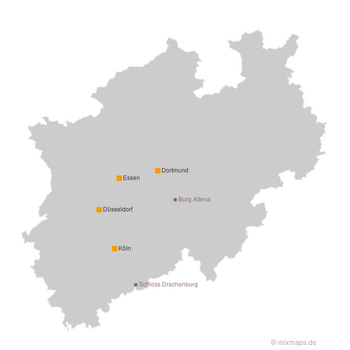 Großstädte sowie Burg Altena und Schloss Drachenburg
