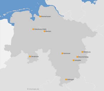 Karte Niedersachsen und Bremen: Großstädte mit über 100.000 Einwohnern