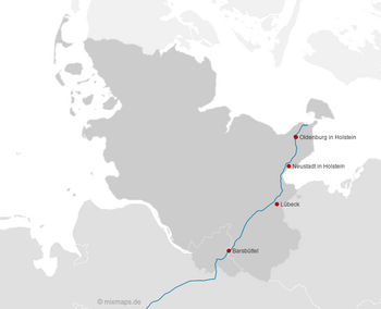 Karte Hamburg und Schleswig-Holstein: Oldenburg, Neustadt, Lübeck und Barsbüttel an der A1