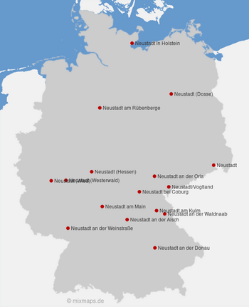 Karte Deutschland: Städte und Gemeinden mit dem Namen Neustadt