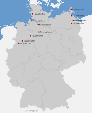 Karte Deutschland: Städte und Gemeinden mit dem Namen Neuenkirchen