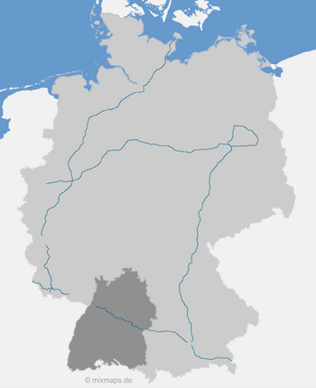 Karte: Baden-Württemberg und die Autobahnen A1, A2, A8, A9 und A10