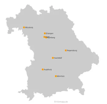 Karte Bayern: Großstädte in Bayern