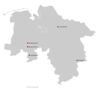 Karte Niedersachsen und Bremen: Städte und Gemeinden, die auf ...brück enden