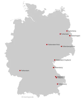 Karte Deutschland: Städte und Gemeinden, die mit Falk... beginnen