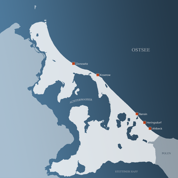 Karte: Seebrücken auf der Ostseeinsel Usedom